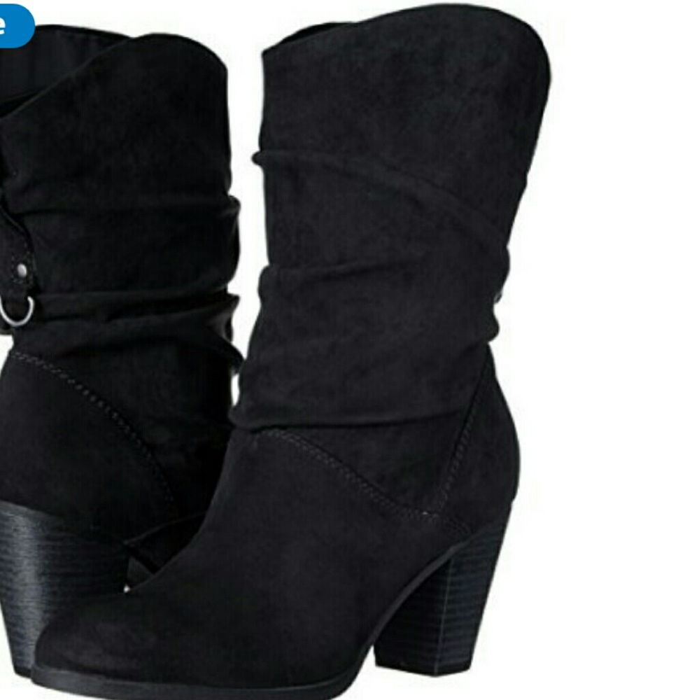 Women Round Toe Synthetic Black Boots