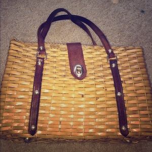 Vintage handmade wicker and leather bag