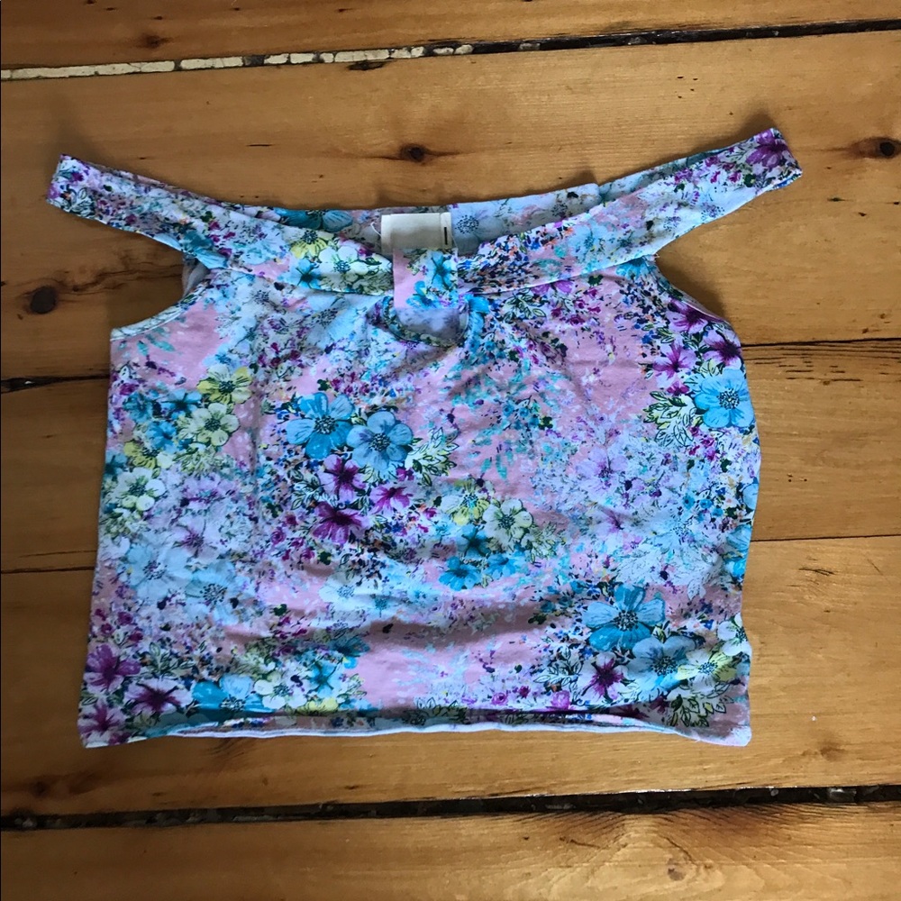Urban Outfitters Pink Floral Off-Shoulder Crop Top