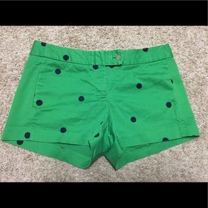 J. Crew Cityfit green and navy polkadot shorts