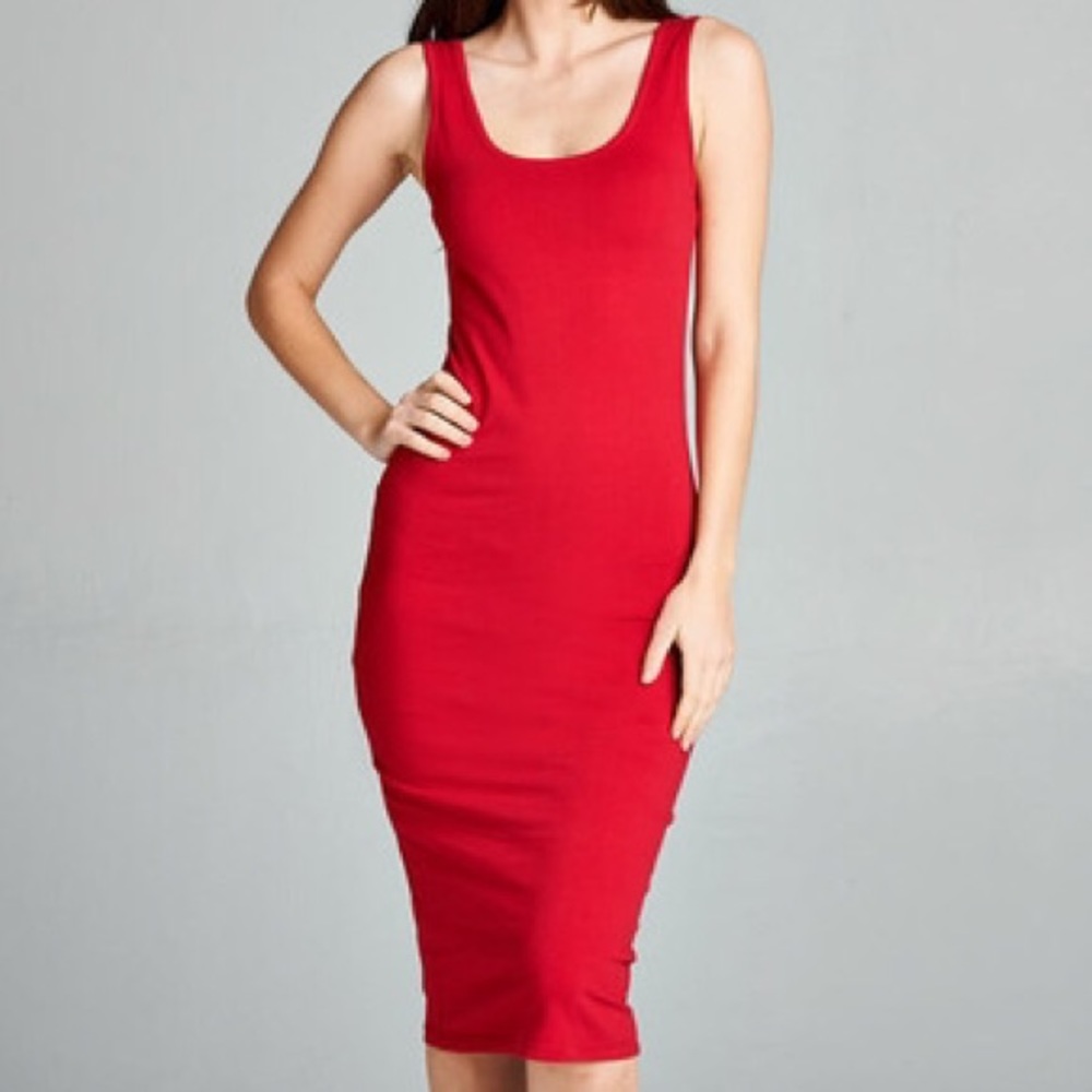 Blackashmere basic midi tank dress - red