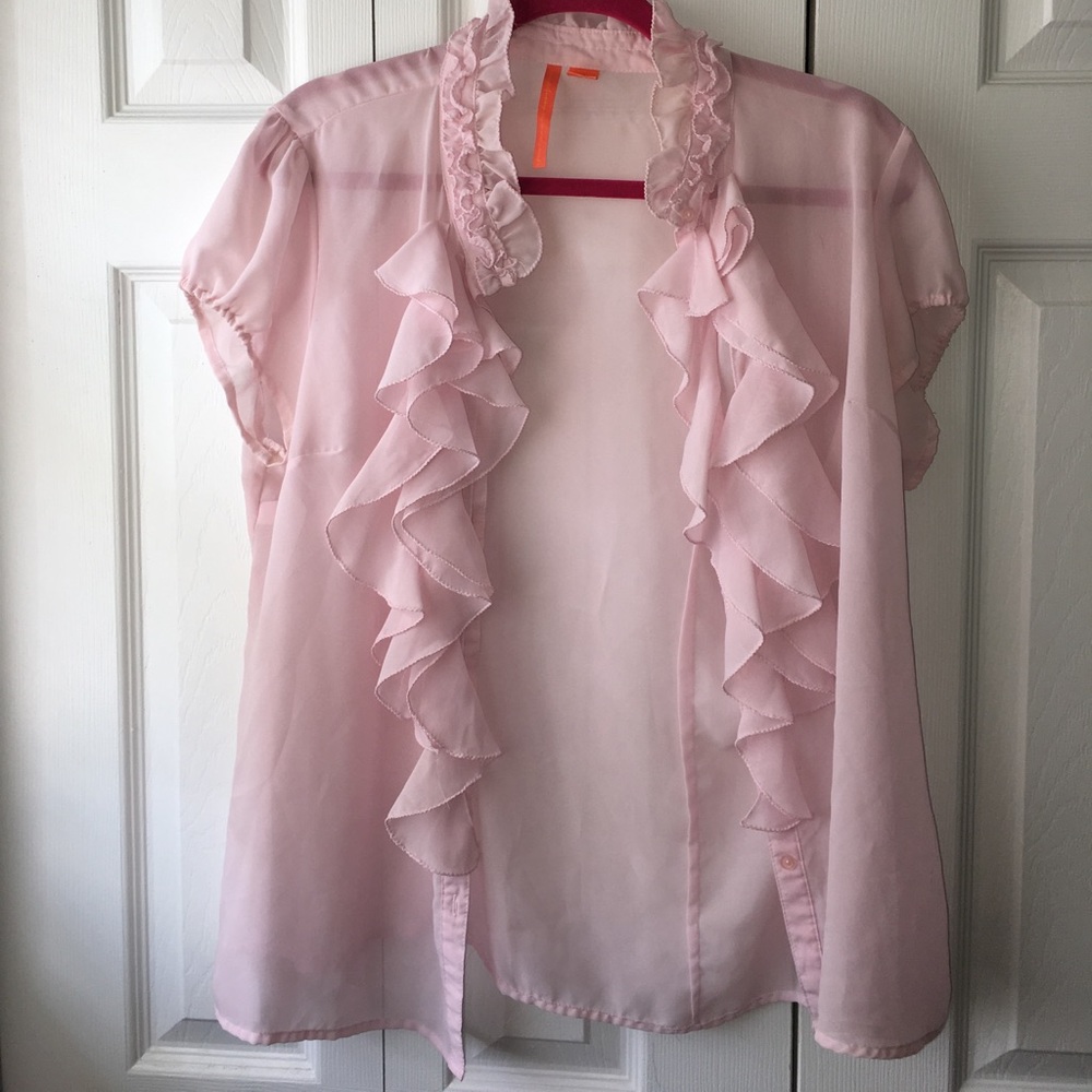 Sheer cap sleeve button up dress shirt