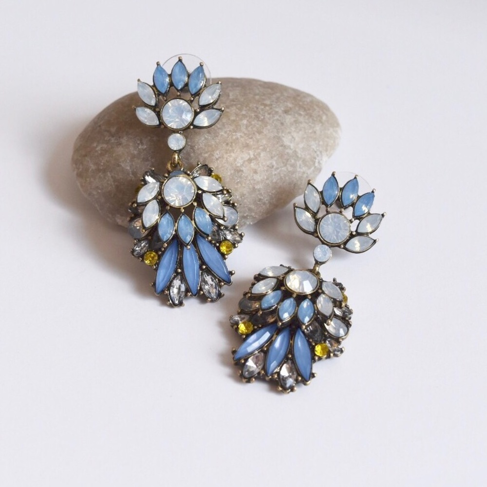 Blue Glass Stone Statement Earrings