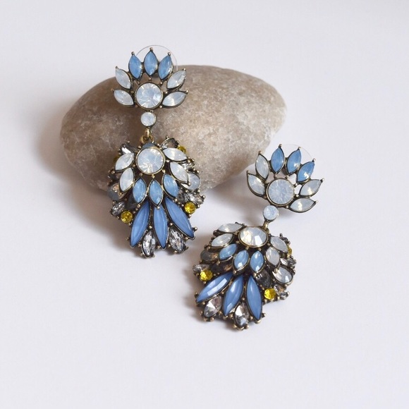 Onlo Jewelry - Blue Glass Stone Statement Earrings