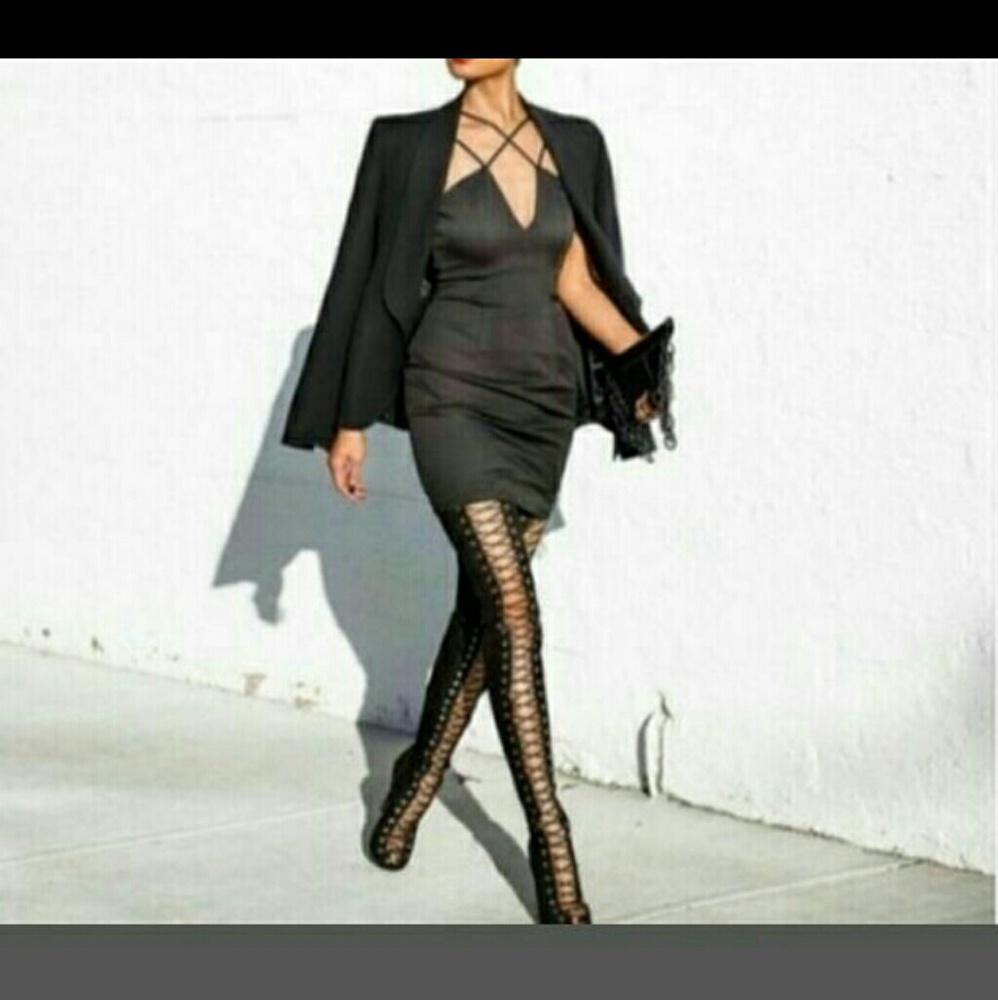 Lace up thigh high boots