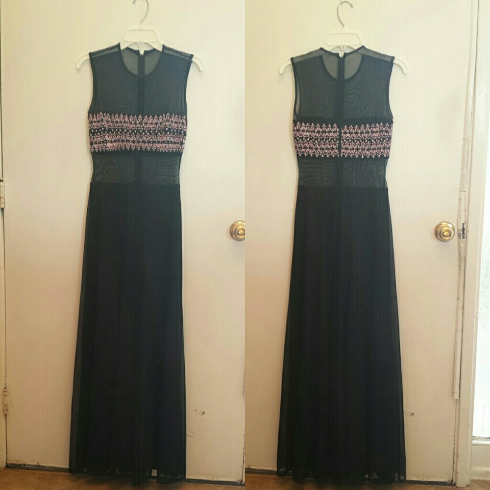 See Through Black Prom Gown w/ Pink Beading