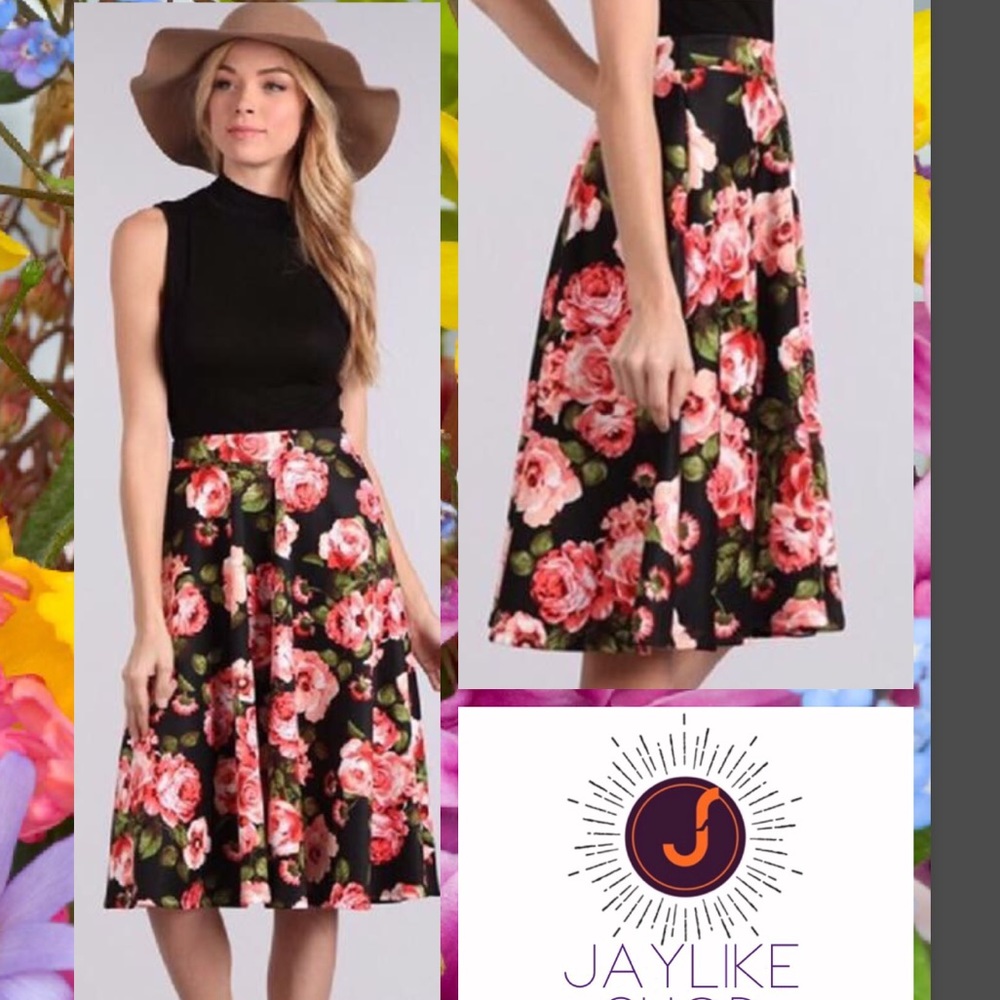 Bomb-002; Floral print midi full skirt🌺