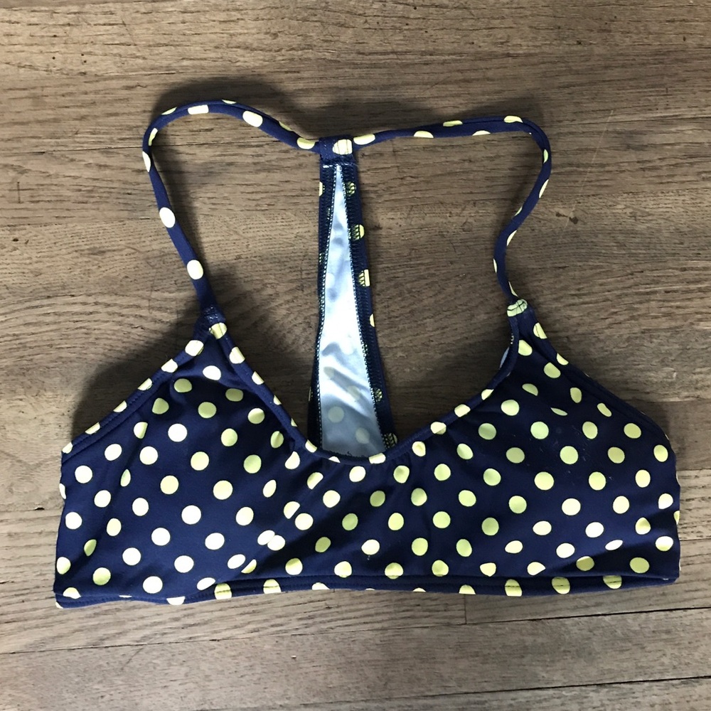 Navy and yellow polka dot bikini top