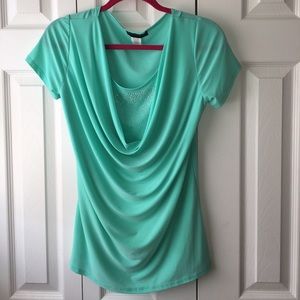 Aqua teal sparkle inset cap sleeve shirt
