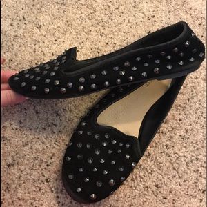 Black suede Nine West studded flats