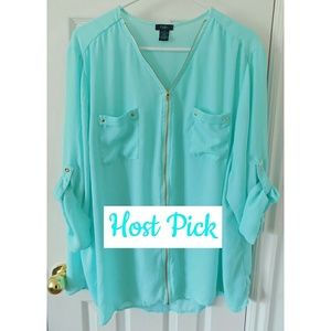 ⚡SALE! HP! rue+ Aqua Semi Sheer Popover Blouse