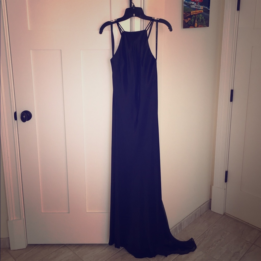 Black silk formal dress with sheer train sz 5/6