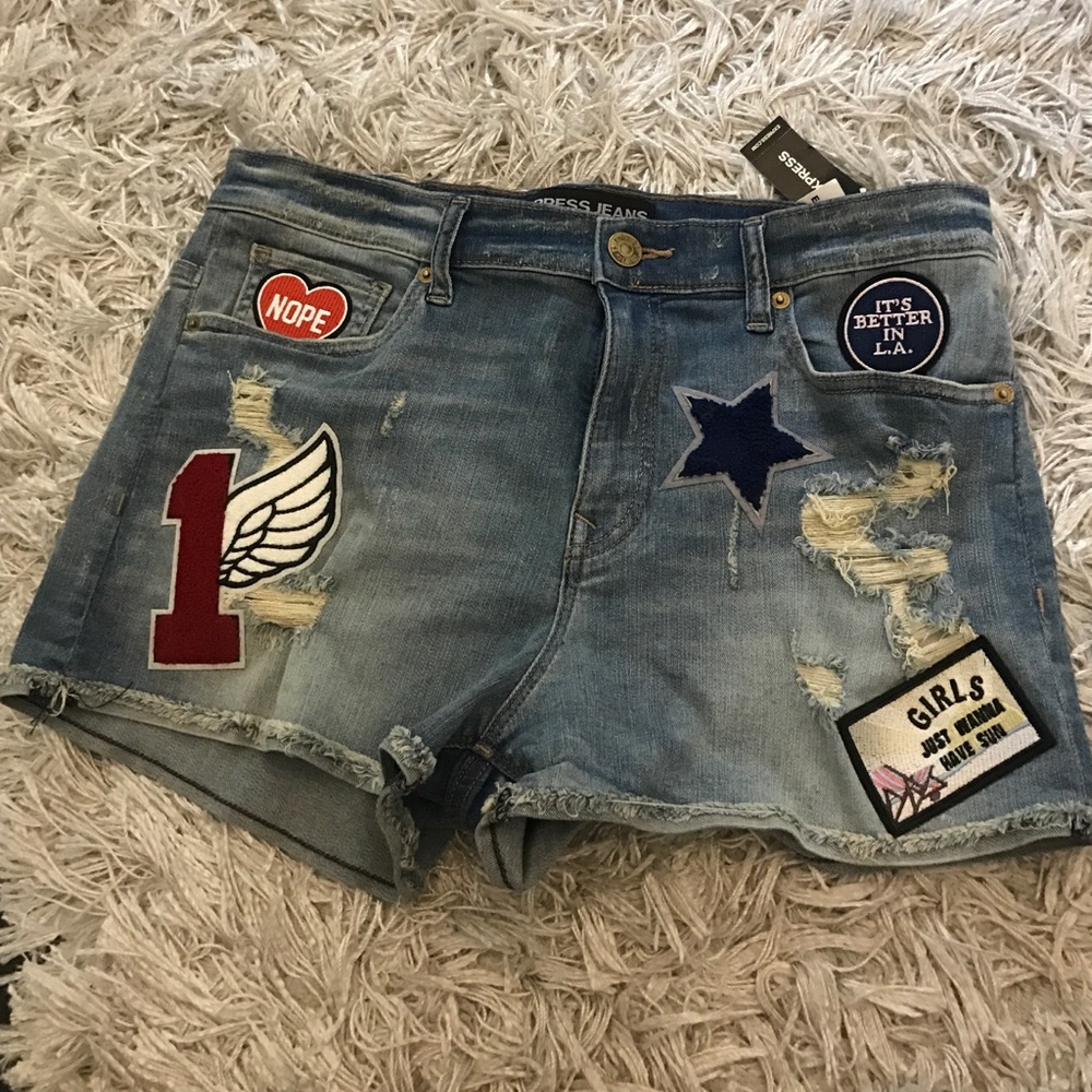 Express high-waisted patched shorts