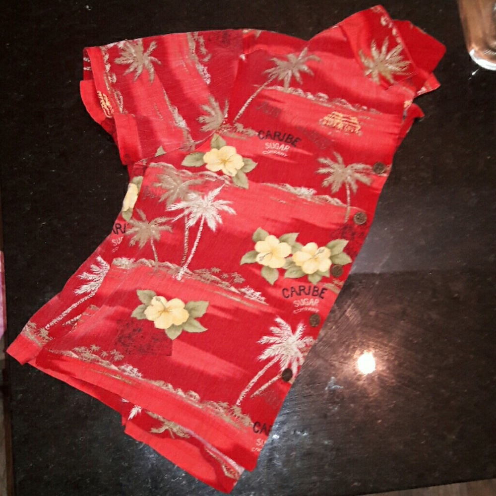 Tropical Hawiian Red Button Down