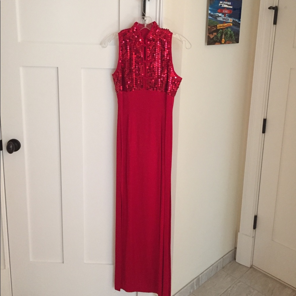Red silk and sequin formal gown size 3/4