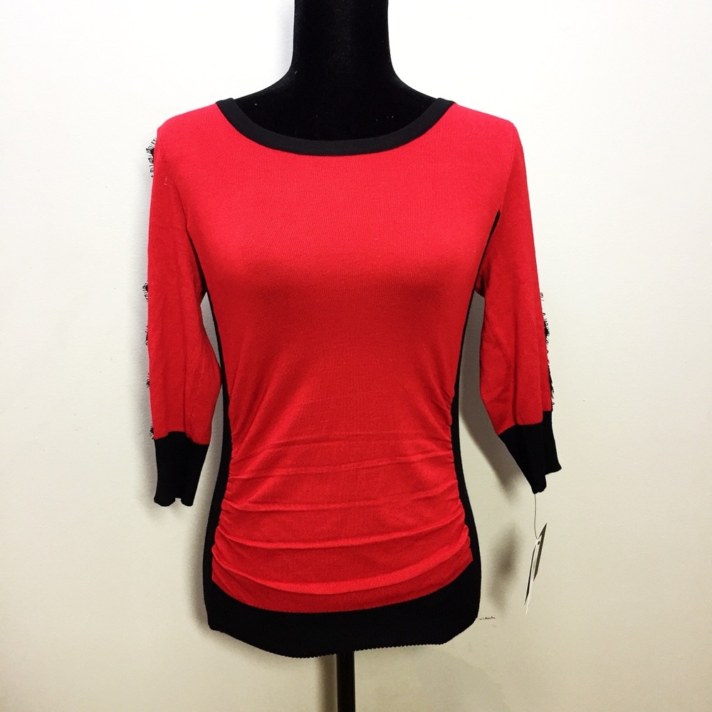 NEW red and black lace 3/4 length sleeve top