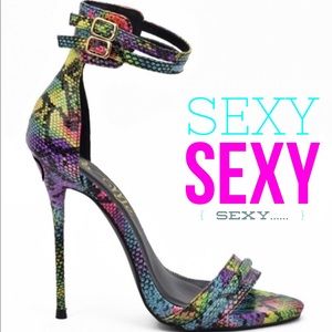 multi colored snakeskin heels