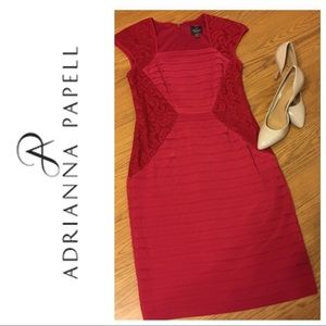 Adrianna Papell Red Dress with Lace Accents