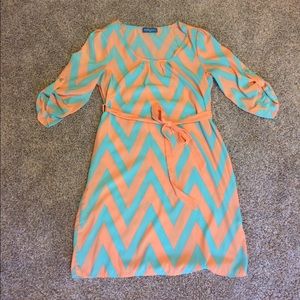 Peach & Blue Chevron Dress