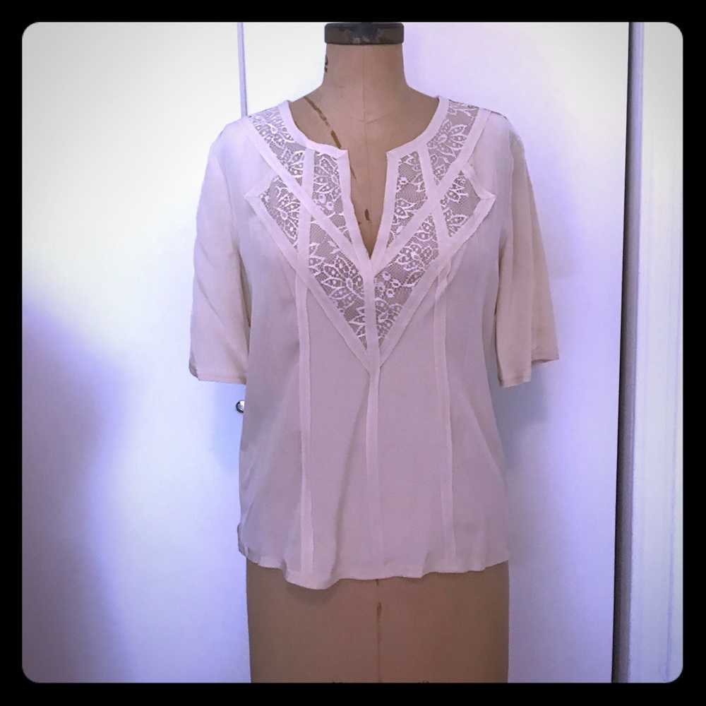 Silk lace trim BCBG blouse