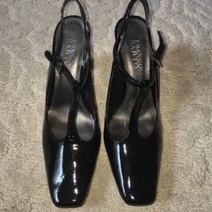 Franco Sarto Black Patent Leather Slingback Heels