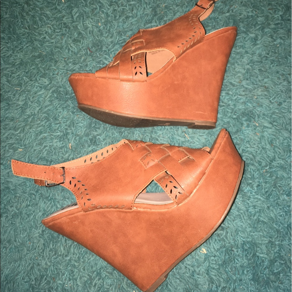 Faux leather wedges