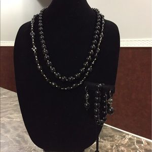 Black beaded necklaces, bracelet & earring bundle