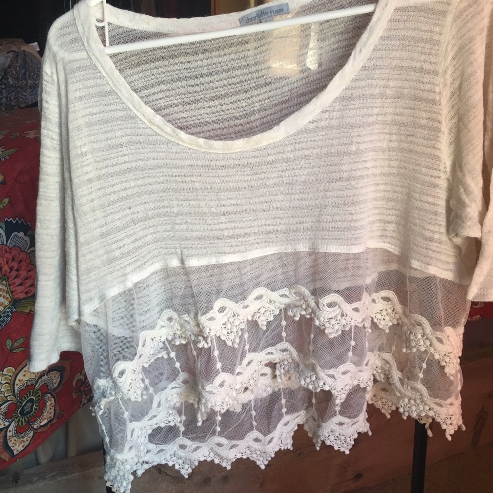 Charlotte Russe cream lace crop size Large