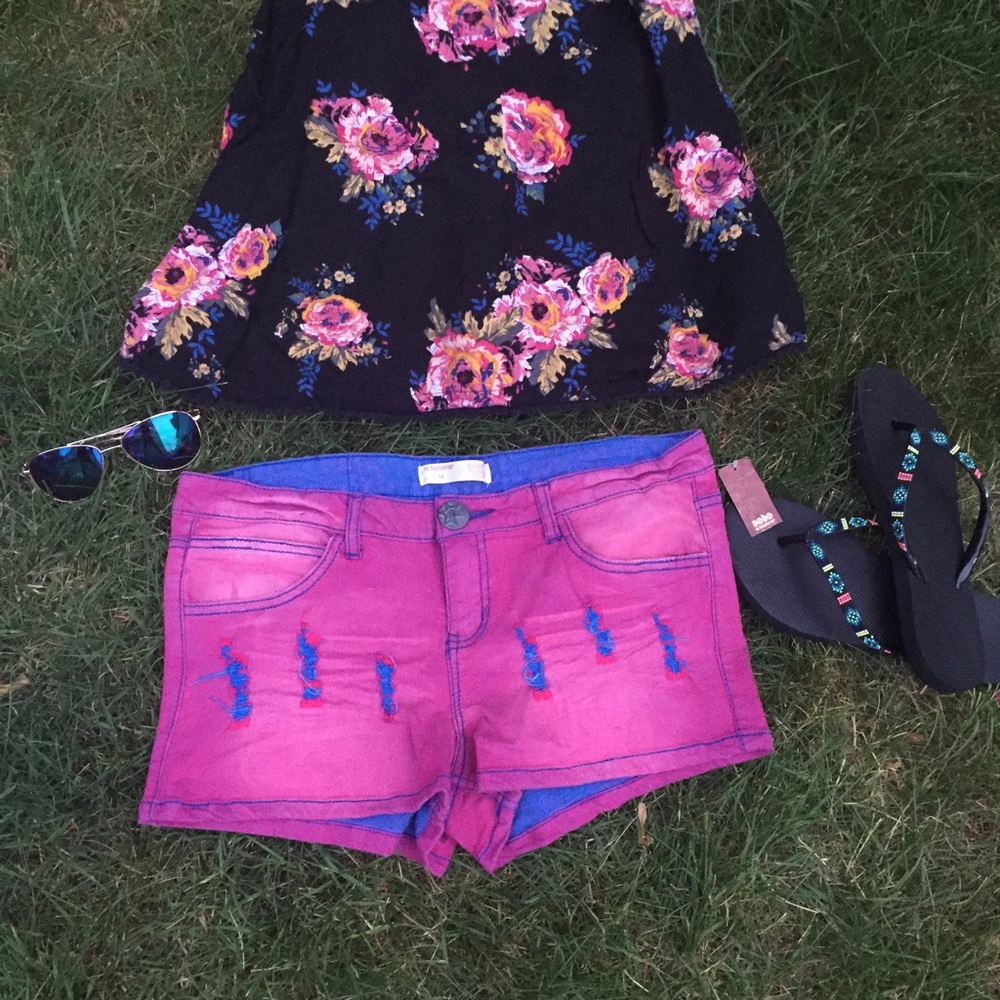 Pink & Blue Denim Shorts