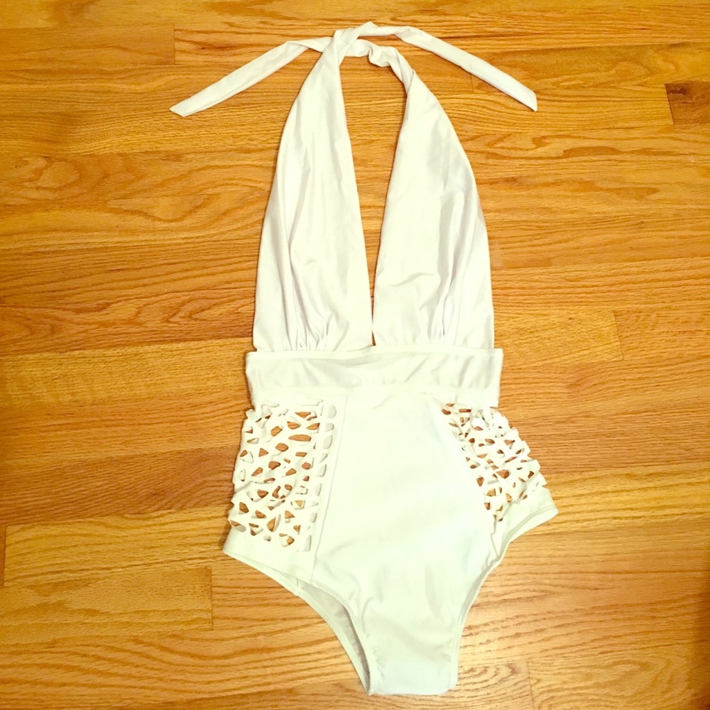One piece white bathing suit