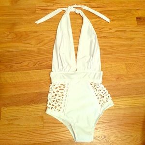 One piece white bathing suit
