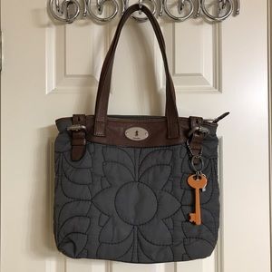 Fossil Grey Quilted Purse with Leather