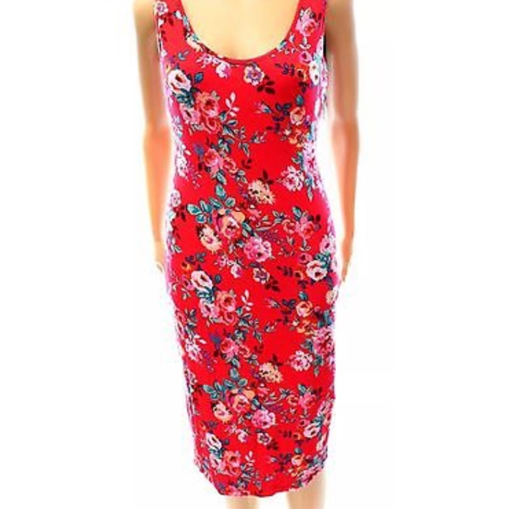 Red floral Midi dress.