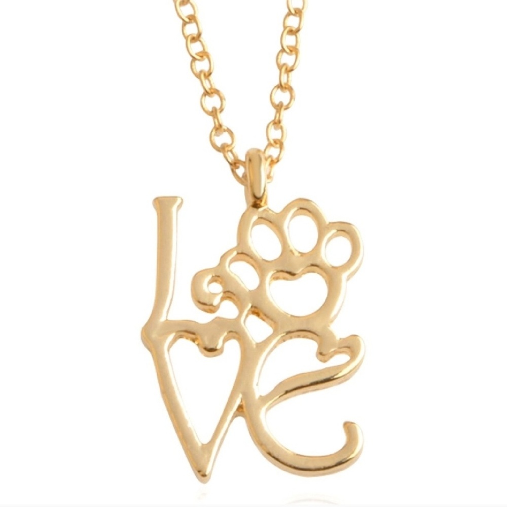 14k Gold -plated Paw Print Love Necklace