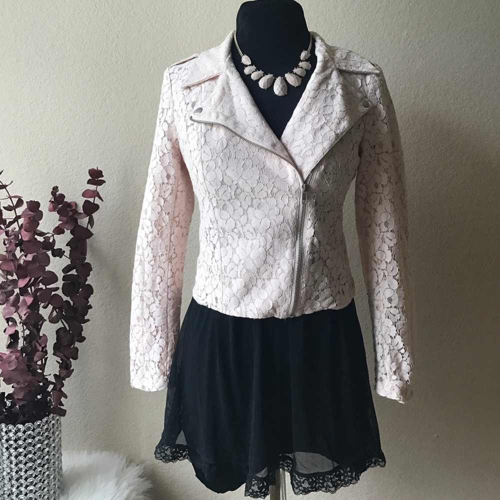 Blush Pink Lace Moto Jacket