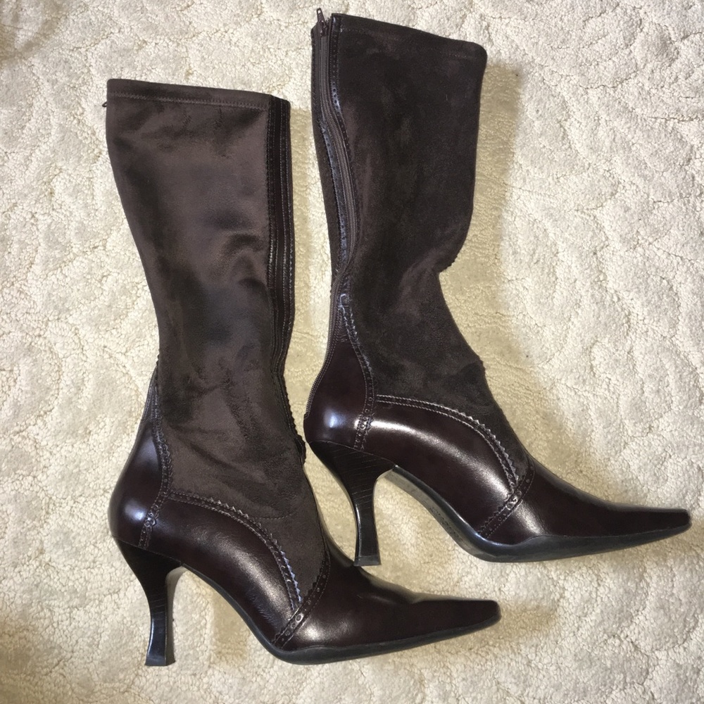 Franco Sarto Brown Leather and suede Heeled Boots