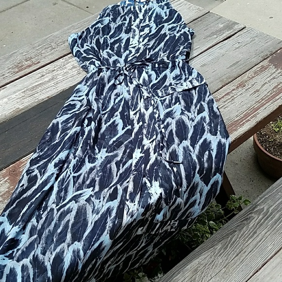 * NWT Halston Heritage Navy Print Asymmetrical Dress - Picture 2 of 8