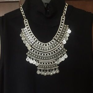 Rhinestone & Silvertone Metal Statement Necklace