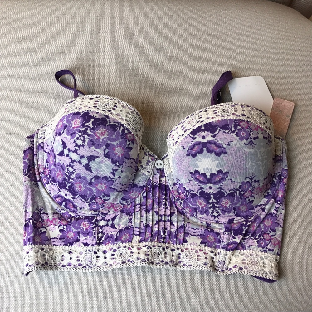NEW Ella Moss Bra Crop Top Tank Purple Floral 34C