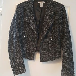 Asymmetrical  Short Tweed Blazer w/Zipper Sleeves
