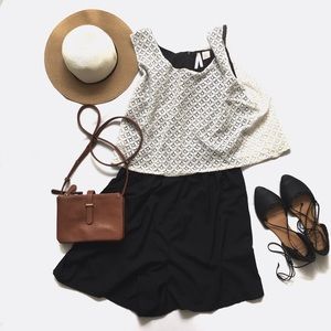 Ivory Lace and Black Romper