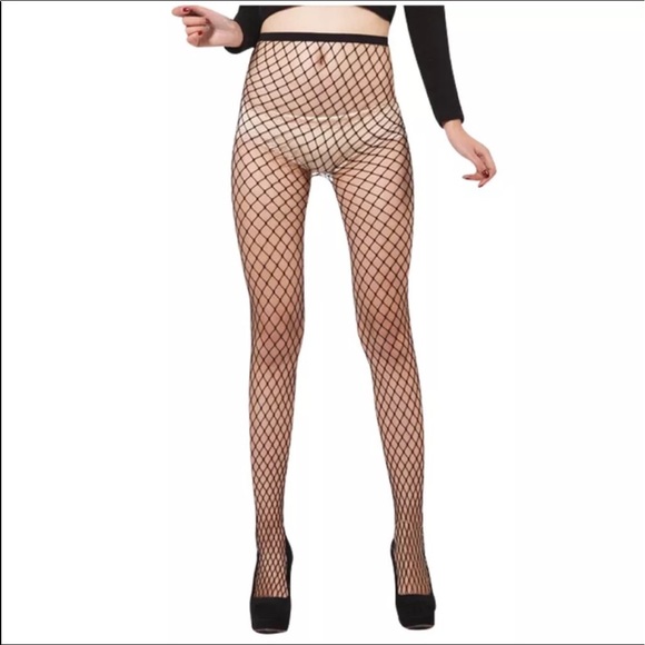 Fishnet tights leggings large diamond punk black pantyhose burlesque goth - Picture 2 of 2