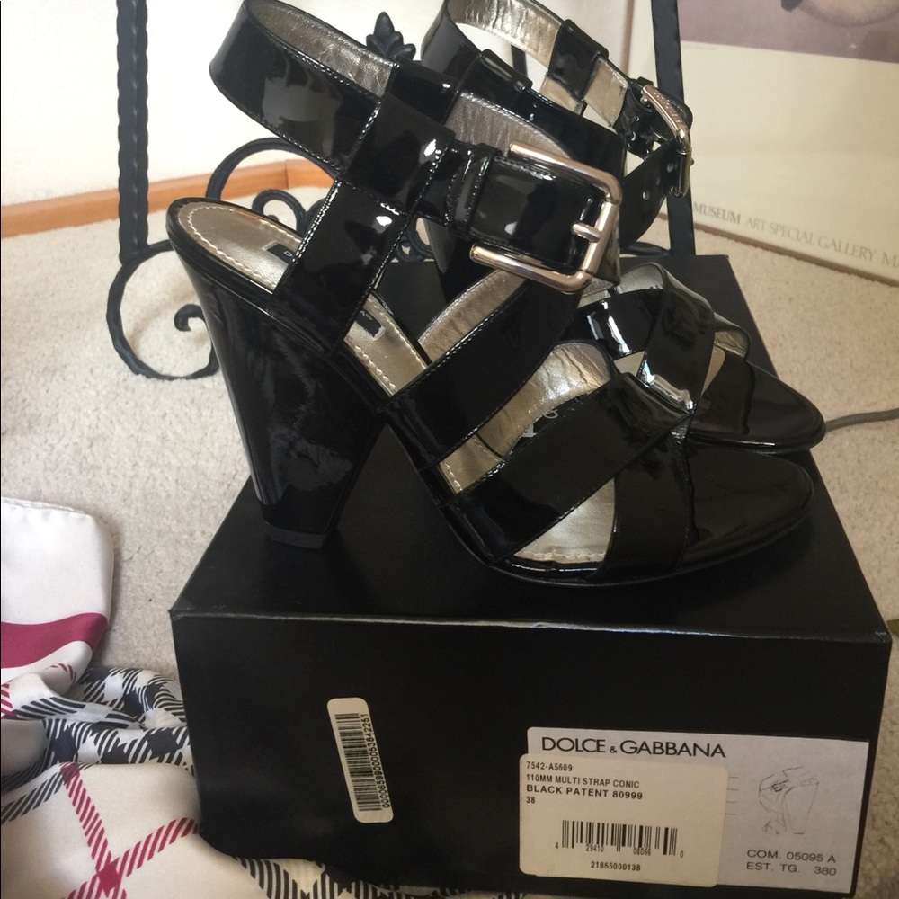 DOLCE & GABBANA PATENT LEATHER SANDAL 4” HEEL ELEGANT LUXURY NEW IN BOX SZ 7 1/2 - Picture 4 of 8