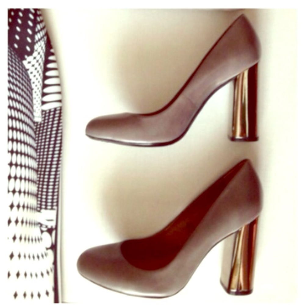 Zara grey mirrored block heel pumps