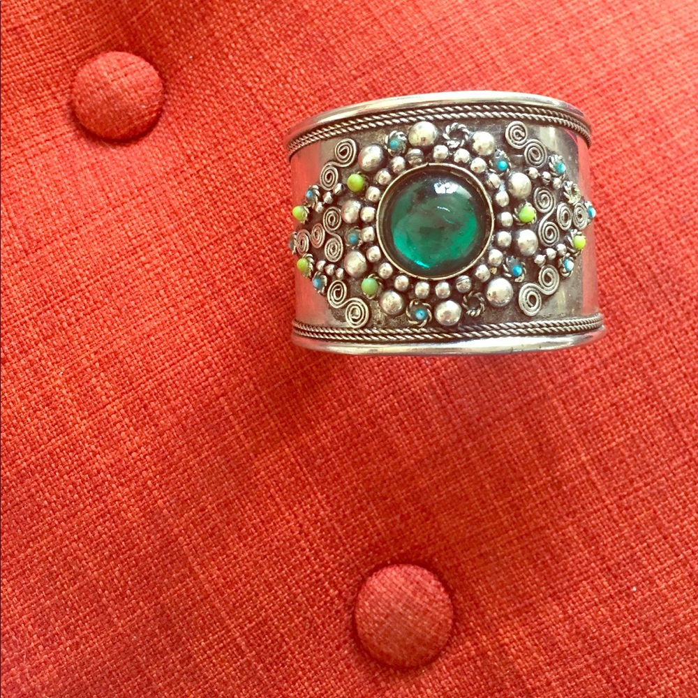 Ten Thousand Villages Aqua and Silver Bangle