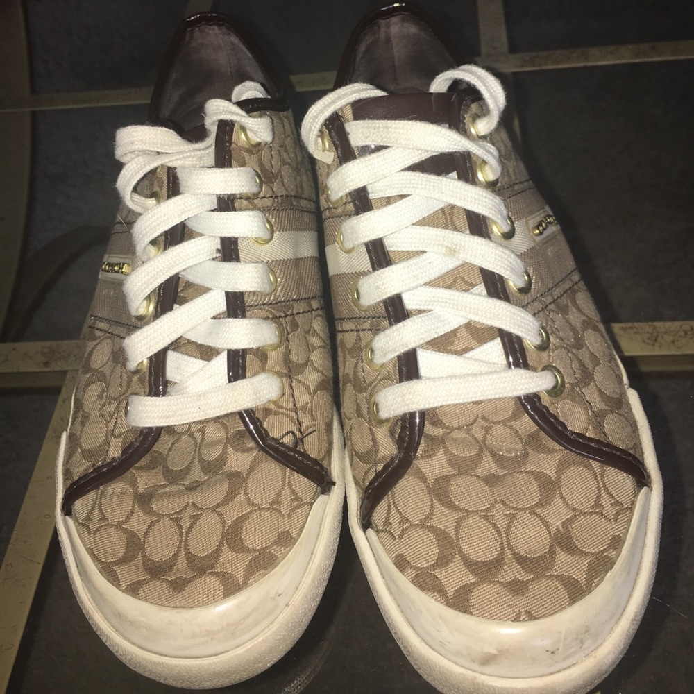 Coach signature khaki/gold webbing sneakers