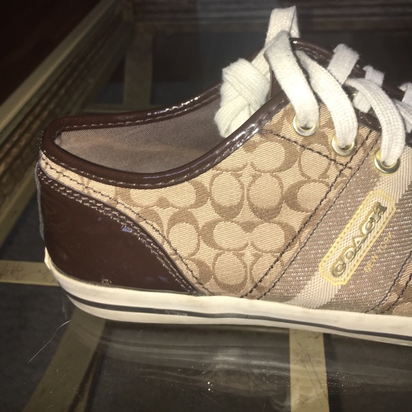 Coach signature khaki/gold webbing sneakers - Picture 2 of 6