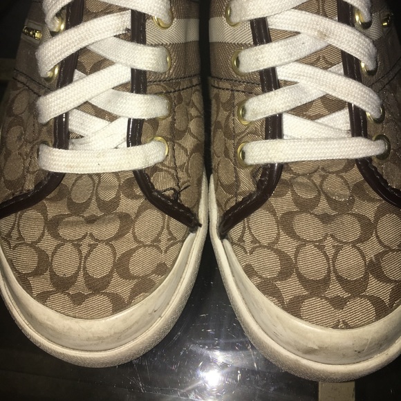 Coach signature khaki/gold webbing sneakers - Picture 3 of 6