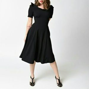 Hell Bunny Black Short Sleeved Crepe Bianca Swing