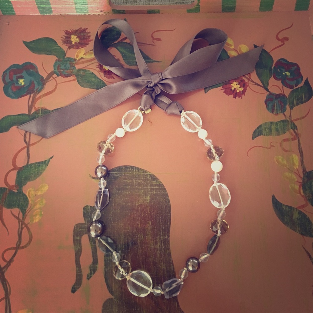 Sassy brown toned necklace w/ ribbon tie